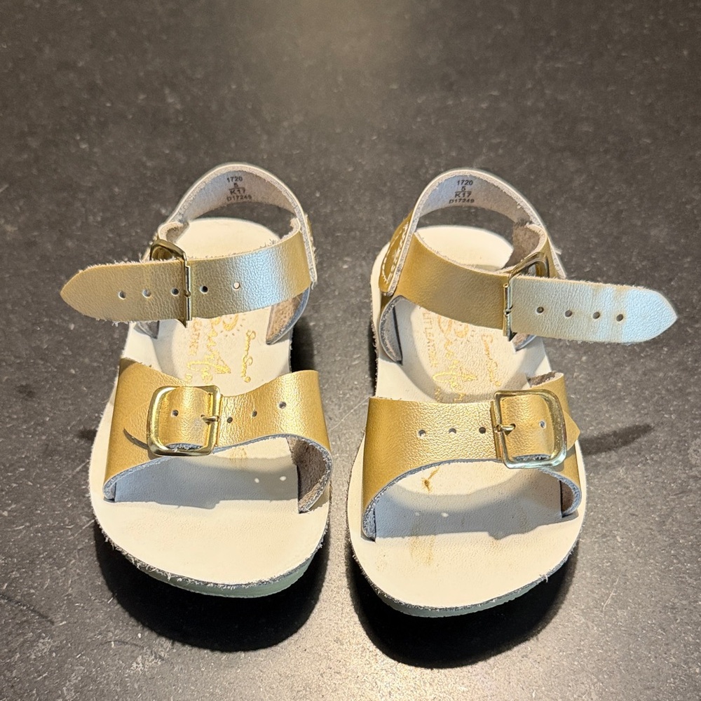 Salt Water Sandals by Hoy Metallic Gold Kids Buckle Sandals